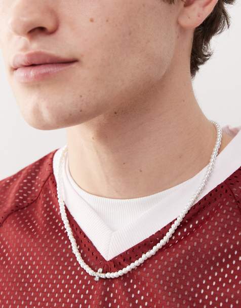 Faded Future - Collana con perle e pendente color argento a croce - view 1