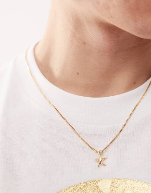 Faded Future - Collier à maillons carrés et pendentif étoile de mer - Doré