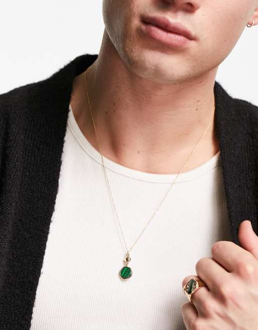 Collier Vintage Avec Pendentif Turquoise - Pierre Semi-précieuse, Longueur 60 Cm, Médaillon 7 Cm