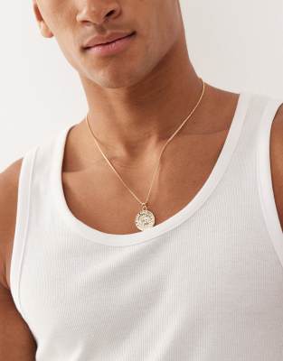Faded Future - Collier chaîne avec pendentif pièce de monnaie à gravure Saint-Christophe - Doré