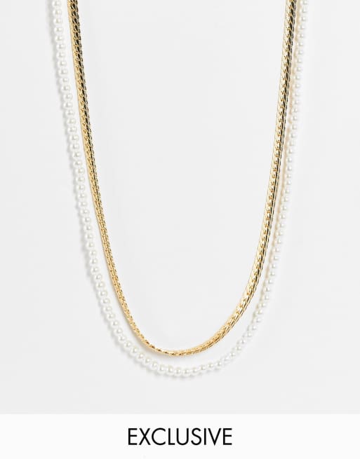 Faded Future - Collier multi-rangs avec perles synthétiques et maillons - Doré