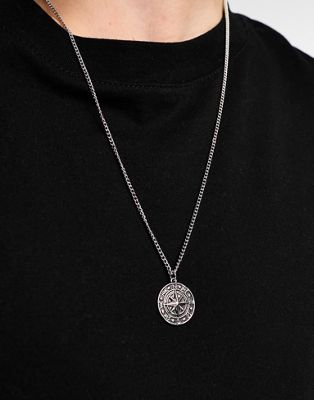 Faded Future compass disc pendant necklace in silver - ASOS Price Checker