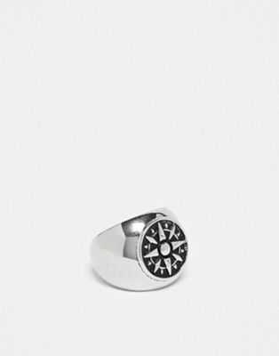 compass signet ring in silver