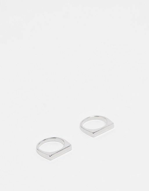 Faded Future - Confezione da 2 anelli color argento con design rettangolare