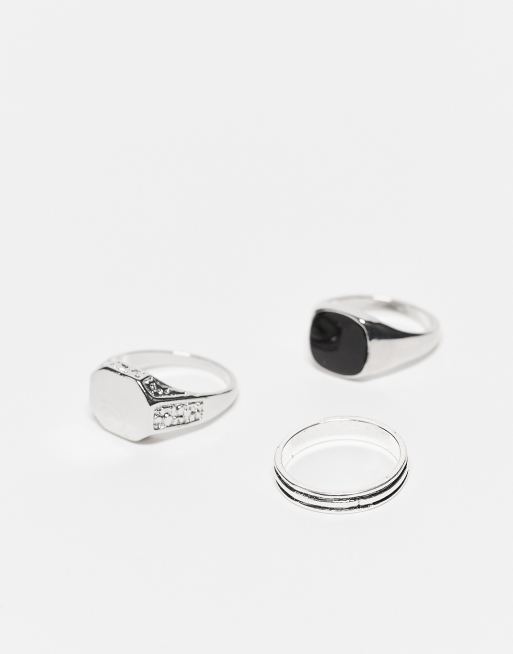 Faded Future - Confezione da 3 anelli con sigillo e a fascia argentati