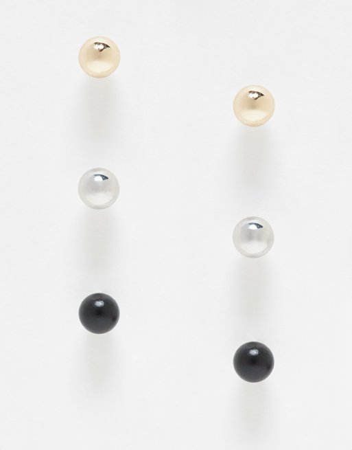 Faded Future - Confezione da 3 paia di orecchini a bottone a sfera multicolori