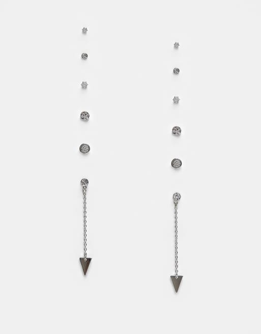 Faded Future - Confezione da 6 paia di orecchini color argento con cristalli