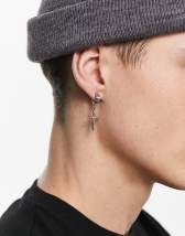 ASOS DESIGN stainless steel faux hoop earrings with cross and