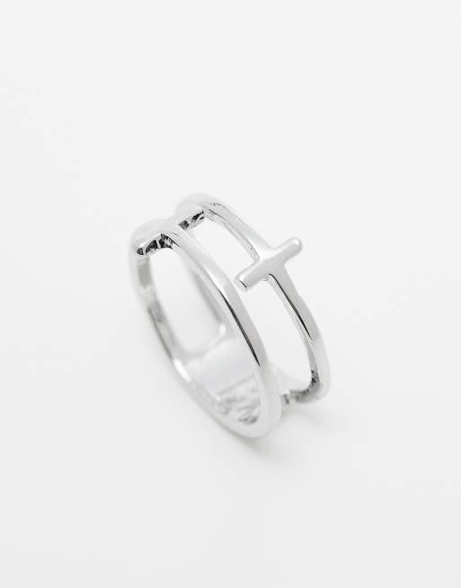 Faded Future double cross ring in silver | ASOS
