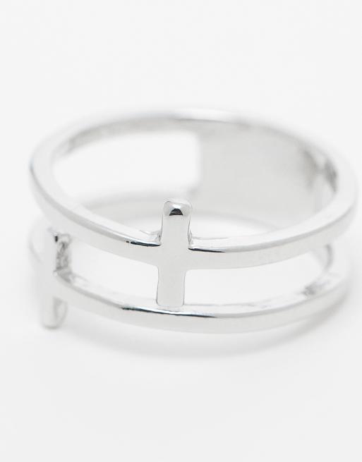 Faded Future double cross ring in silver | ASOS