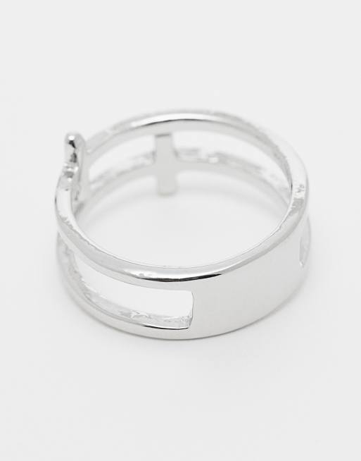 Faded Future double cross ring in silver | ASOS