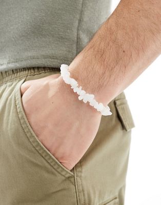 elastic natural chipped stone bracelet-White