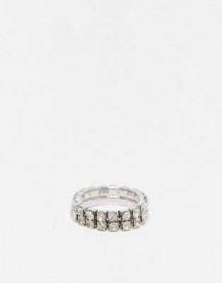 Faded Future elasticated crystal ring in silver