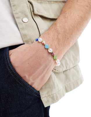 FADED FUTURE Faded Future elasticated mixed bead and pearl bracelet in multi