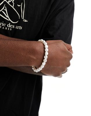 Faded Future elasticated pearl bracelet in white