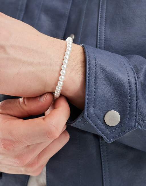 Faded Future – Elastisches Perlenarmband in Weiß