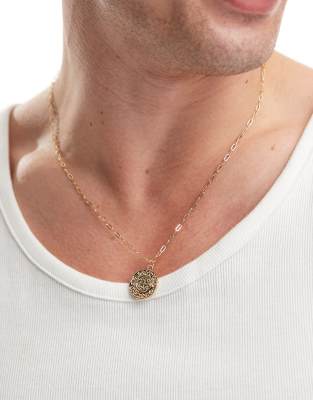 engraved coin pendant necklace in gold