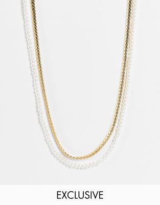 Faded Future faux pearl and chain layered necklace in gold - ASOS Price Checker