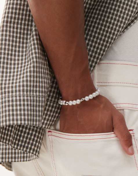 Faded Future faux pearl elasticated bracelet with metal beads - view 1