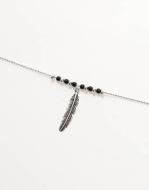 Faded Future feather pendant necklace with beads in silver, 2 of 4
