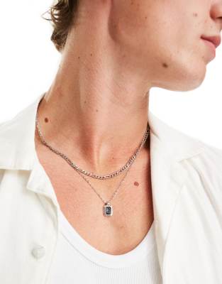 FADED FUTURE Faded Future figaro chain and black pendant multirow necklace in silver