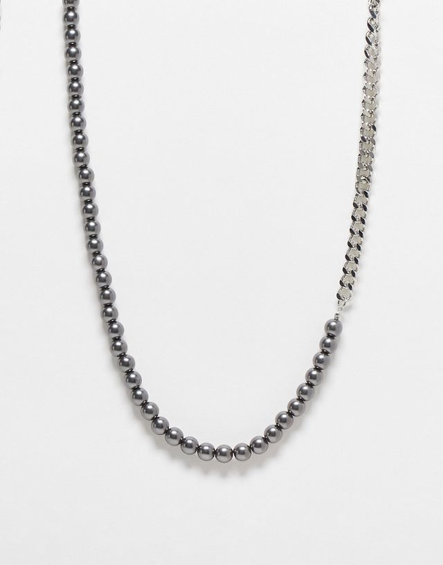 Faded Future gray pearl and chain necklace in silver