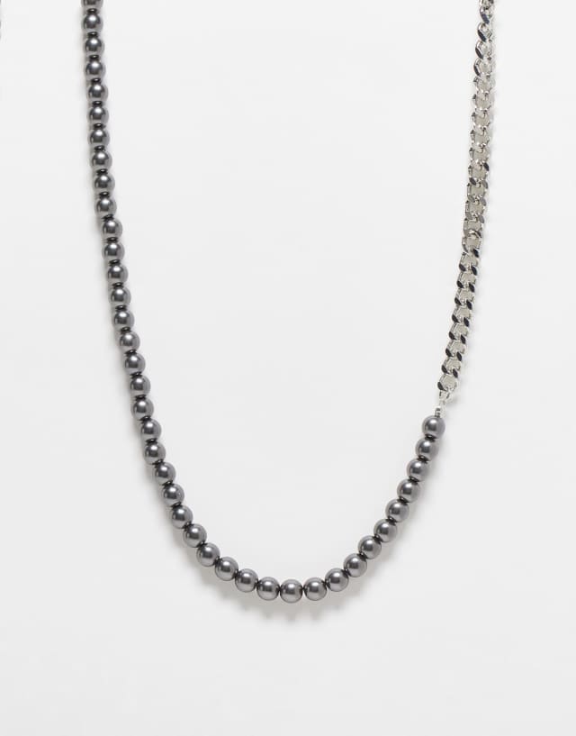 Faded Future gray pearl and chain necklace in silver