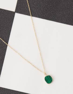 Faded Future Green Faux Stone Pendant Necklace In Gold