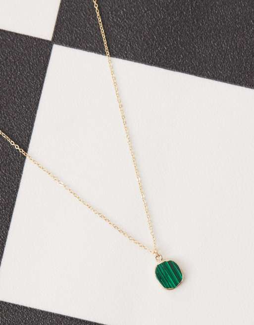 Faded Future green faux stone pendant necklace in gold tone ASOS