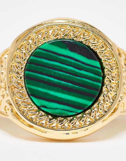 Green stone signet on sale ring