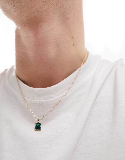 Faded Future – Halskette in Goldoptik mit eckigem Anhänger mit smaragdgrünem Glasstein