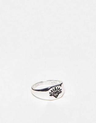 Faded Future heart eye signet ring in silver - ASOS Price Checker