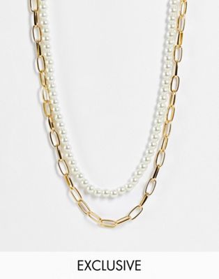 Faded Future layered neckchain in gold and faux pearl