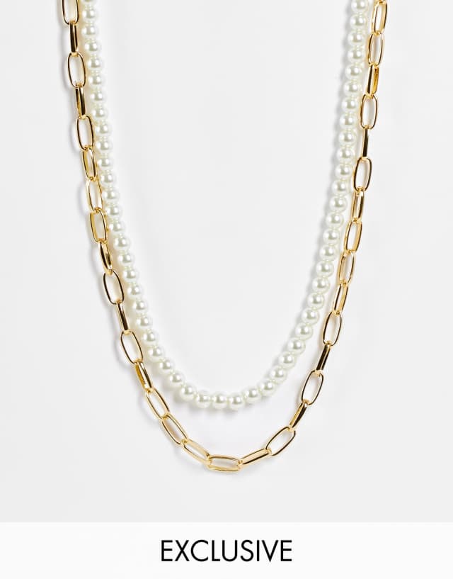 Faded Future layered neckchain in gold and faux pearl