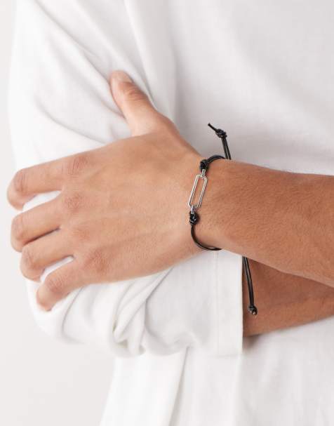 Faded Future leather macrame bracelet in black and silver - view 1