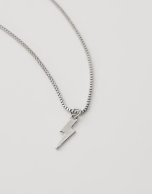 Faded Future Lightning Bolt Pendant Chain Necklace In Silver