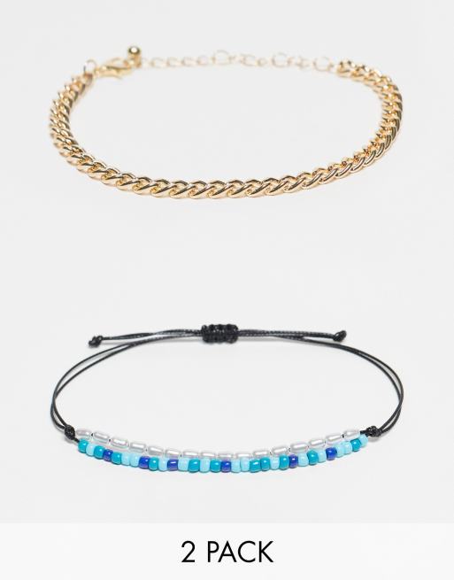 Faded Future - Lot de 2 bracelets chaîne et macramé à perles style festival - Multicolore