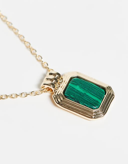 Collier goutte pierre verte sur chaîne plaqué or | Atelier de Famille