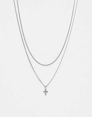 Faded Future - Lot de 2 colliers chaînes avec pendentif croix - Argenté