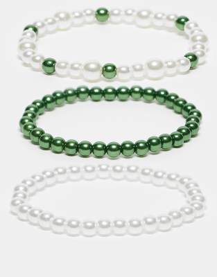 Faded Future - Lot de 3 bracelets de perles élastiques - Vert/nacré-Multicolore
