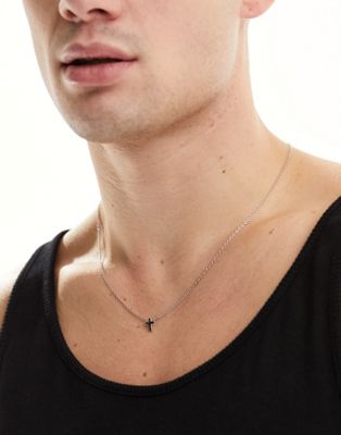 Faded Future minimal cross pendant necklace with black crystals in silver - ASOS Price Checker