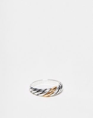 Faded Future mix metal twisted ring in silver