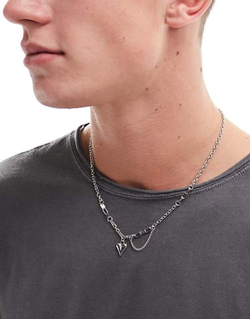 Faded Future mixed chain necklace with heart detail in silver