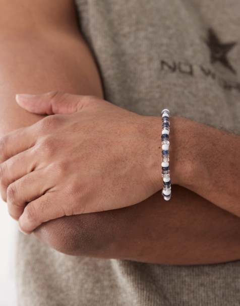 Faded Future multibead elasticated bracelet in navy - view 1