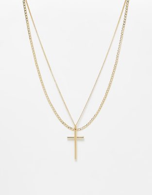 FADED FUTURE Faded Future multipack chain and cross pendant necklace in gold