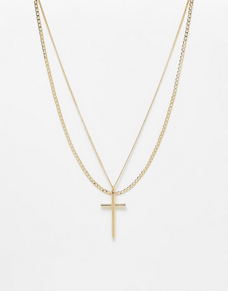 Faded Future multipack chain and cross pendant necklace in gold