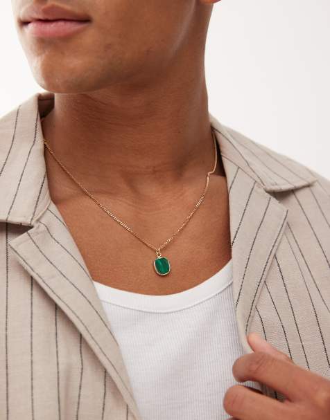 Faded Future natural green stone pendant necklace in gold - view 1
