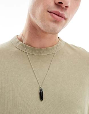 Faded Future natural stone long pendant necklace in silver