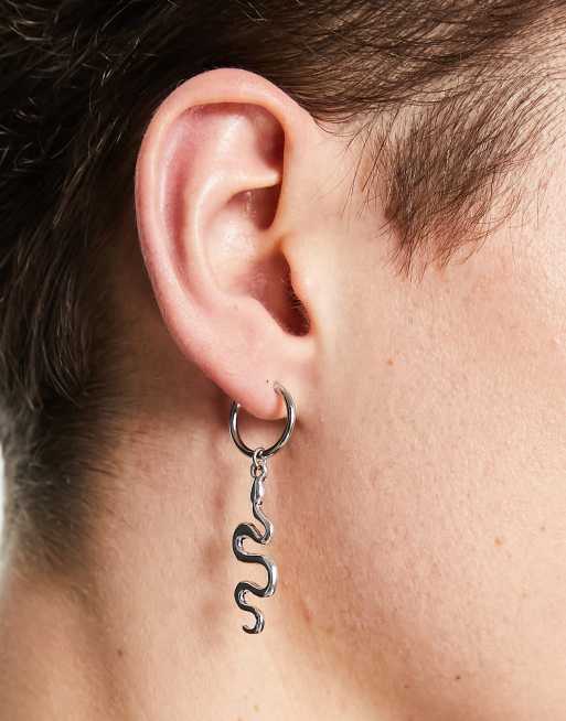 Faded Future - Orecchini a cerchio piccolo color argento con pendente a forma di serpente