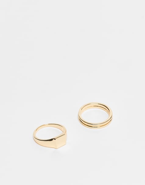 Faded Future pack of 2 band and signet rings in gold - view 1